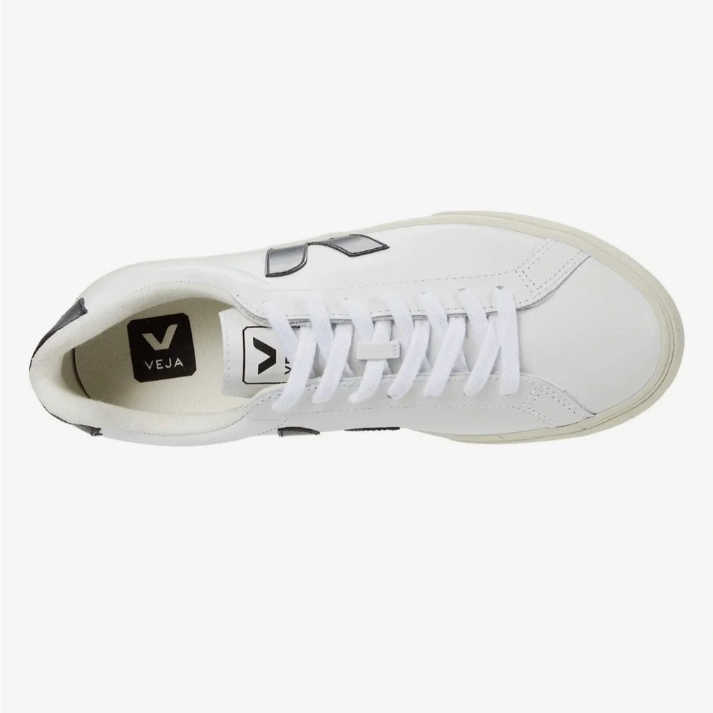 Veja White Leather Sneakers with Black V Accents
